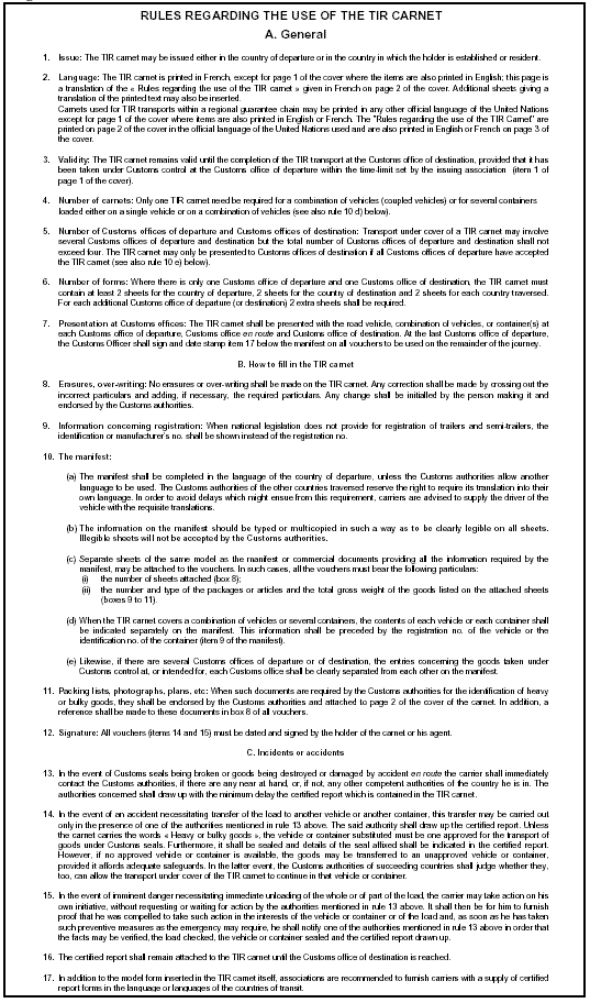 Tillkännagivande av 1975 års TIR-konvention samt tillhörande bilagor
